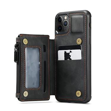 Imagem de Para iphone 14 13 12 11 Pro XS Max XR 7 8 Plus Couro Flip Phone Case Zipper Credit Card Wallet Cover, Black, para iPhone 12