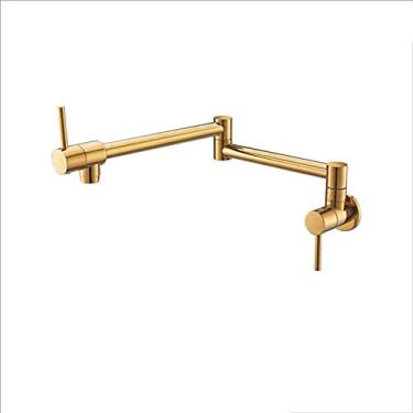 Imagem de Torneira de cozinha de banheiro de alavanca única dourada giratória dobrada montada na parede Torneira de cozinha com rotação de 360° Apenas água fria, dourada