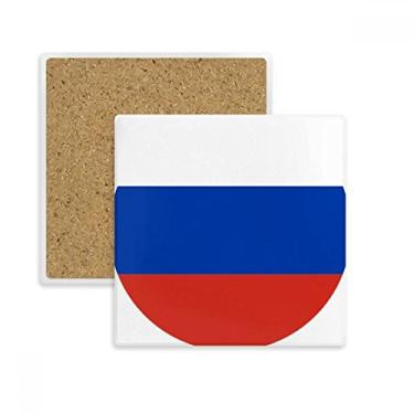 Imagem de Porta-copos quadrado com bandeira nacional da Rússia com estampa de símbolo europeu, pedra absorvente para bebidas, presente de 2 peças