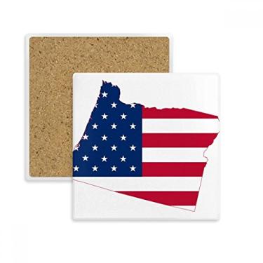 Imagem de Oregon USA Mapa Estrelas Listras Bandeira Quadrada Porta-copos Porta-copos Caneca Suporte Subplaca Pedra Isolamento