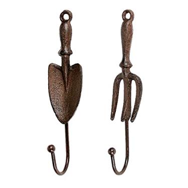 Imagem de GUIPAIHAI Gancho de parede de ferro fundido rústico, detalhes de casa de fazenda feitos à mão, decoração de parede de jardim, suportes de metal para pendurar na parede (cor: pá e garfo)