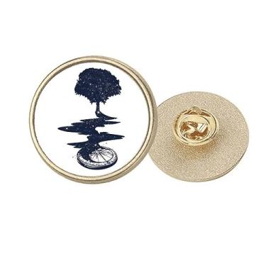 Imagem de Bússola Stream Árvore Arte Padrão Redondo Metal Dourado Broche Clipe, Medium, não aplicar
