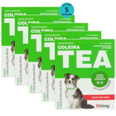 Imagem de Kit Coleira Contra Pulgas E Carrapatos TEA 327 Cães De Porte Médio König 28g C/ 44cm C/ 5 unidades