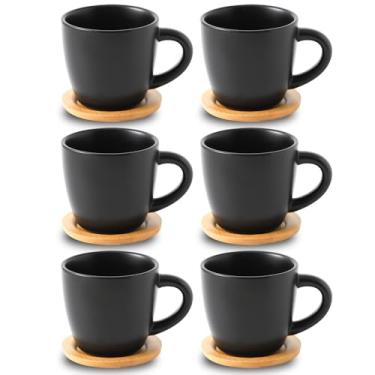 Imagem de Hasense Conjunto de 6 xícaras de cappuccino de 227 g com pires, canecas de café de porcelana com alça perfeitas para dose dupla, americano, leite e chá, preto