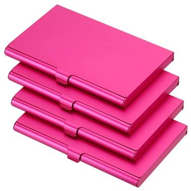Imagem de PATIKIL Porta-cartões de visita, estojo de metal de alumínio para cartão profissional para cartão de visita, cartão de crédito, Vermelho rosa, 93 x 60 x 8 mm