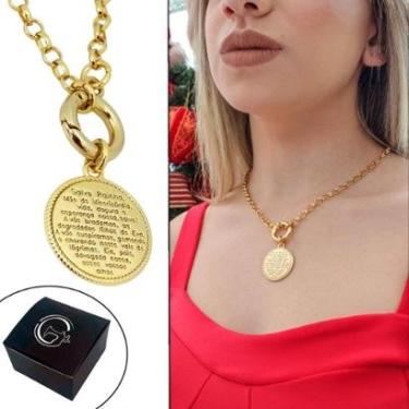 Imagem de Colar Corrente Portuguesa Medalha Salve Rainha Banhado a Ouro - NE-Unissex