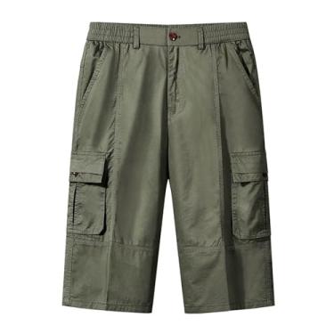 Imagem de Generic Calças de algodão relaxadas para homens, cor sólida, calças de praia clássicas, calças cargo ao ar livre, calças capri de verão, Y4-Army Green, 3G