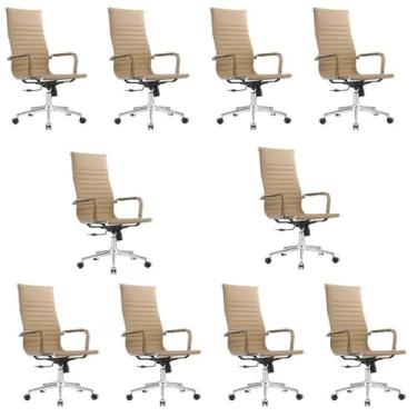 Imagem de Kit 10 Cadeiras Esteirinha Presidente Giratória Estofada com Rodízios Bege