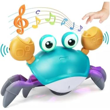 Imagem de Caranguejo Fujão - Brinquedo Divertido com Música e Luzes que Anda e Evita Obstáculos | Pega Caranguejo Premium para Desenvolvimento do Bebê - Funciona Com pilhas (AZUL)