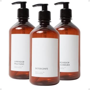 Imagem de Kit 3 Frascos Âmbar Para Cozinha Detergente Multiuso Desengordurante 500ml Organizador Minimalista
