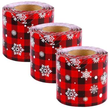 Imagem de Adesivos de bordas de boletim com acabamento de borda de Natal, 3 rolos, 18 m, decoração de quadro-negro, xadrez artesanal de floco de neve
