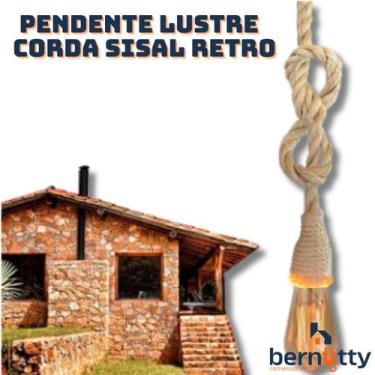Imagem de Pendente Lustre Luminária Vintage Corda Sisal Retro Rústico Com Soquet