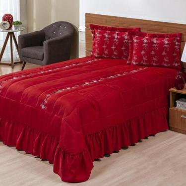 Imagem de Kit Cobre Leito Casal Super King Lisse 03 Peças Colcha Vermelho - Bord