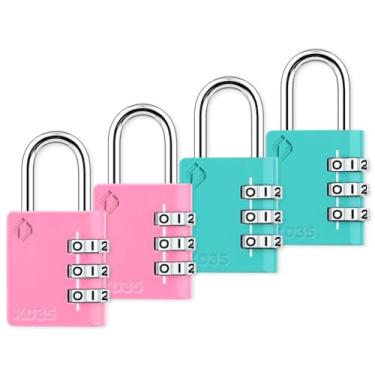 Imagem de Zarker Fechadura de combinação, cadeado de 3 dígitos para academia, escola, esportes, armário, cerca, caixa de ferramentas, estojo, armazenamento de ferrolho (pacote com 4, rosa, esmeralda)