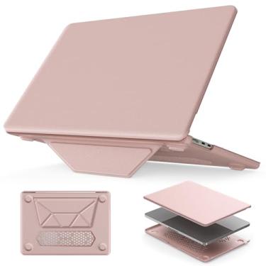 Imagem de HXCASEAC Capa compatível com MacBook Air de 13,5 polegadas 2025 2024 2022 com suporte dobrável, capa rígida protetora antiarranhões para M4 M3 M2 A3240 A3113, A2681 couro PU, rosa