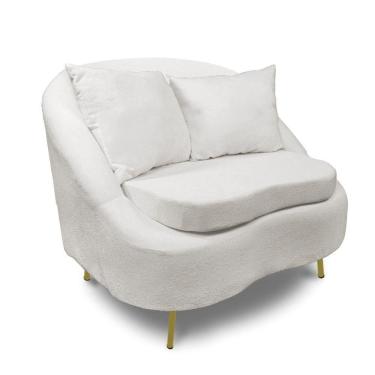 Imagem de Poltrona Decorativa Orgânica Pé Ferro Dou Zaya Bouclê Off White C05 - D`rossi