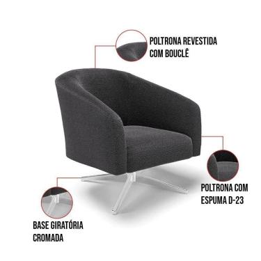 Imagem de Kit 2 Poltronas Giratória Stella Bouclê Grafite Base Cromada - D`rossi