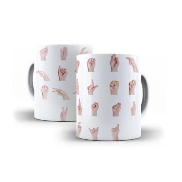 Imagem de Xícara Branca Porcelana Sinais Libras + Caixinha - RYLLO