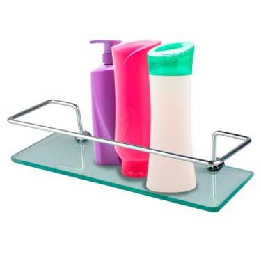 Imagem de Porta Shampoo Para Banheiro Suporte De Vidro 6mm Reto Cromado Cód. 757