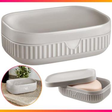 Imagem de Saboneteira Porta Sabonete Com Tampa Plástico Banheiro Lavabo Moderno 