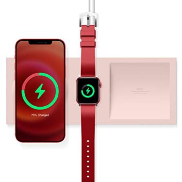Imagem de elago Bandeja de carregamento Duo compatível com carregador MagSafe e compatível com carregador Apple Watch, compatível com iPhone 16/15/14/13/12, capa sem fio AirPods [rosa areia] [cabo de