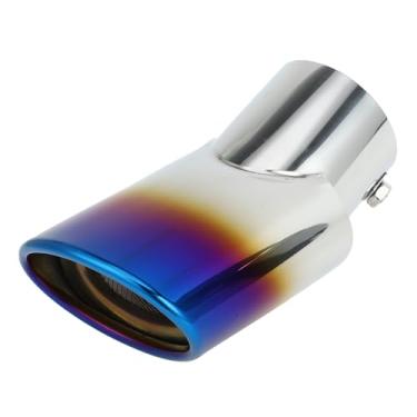 Imagem de INFINAUTO Ponta de escape curvada inclinada traseira 7 cm entrada 10,4 cm saída 18,3 cm comprimento tubo de escape para Land Rover Range Rover 02-10 aço inoxidável queimado azul parafuso on