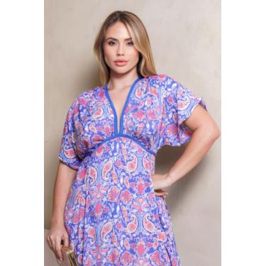 Imagem de Vestido Plus Size Longo Soltinho Estampa Floral Verão Crepe - Deeyaa I