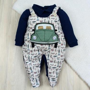 Imagem de Macacão bebê menina e menino jardineira com laço bordado confortável -