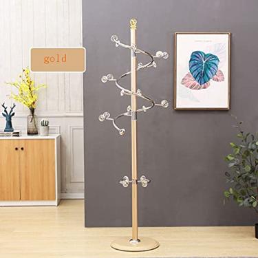 Imagem de Cabide organizador de cabide de chão para quarto cabide de aço inoxidável cabide para cabide de roupas doméstico único chapéu e guarda-chuva (cor: esfera dupla dourada 4,5 cm)