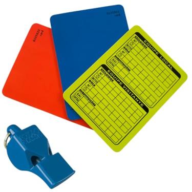Imagem de Kit Árbitro de Futebol Profissional, Apito 115 Decibéis, Cartões Fluorescentes Amarelo, Vermelho e Azul