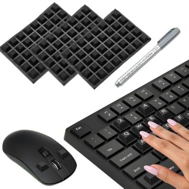 Imagem de 120 adesivos de teclado elevados para unhas longas, suporte de teclado adesivo com caneta de tinta, protetores de teclado de silicone para laptop, desktop, jogos - preto, trapezoidal