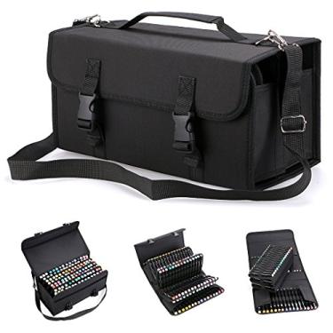 Imagem de BTSKY Estojo organizador de batons com 120 compartimentos – suporte de marcadores de tela para marcadores Primascolor e marcadores de esboço (preto)