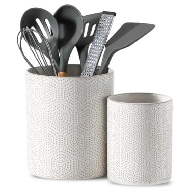 Imagem de UBEE Suporte Para Utensílios De Cozinha Cerâmica 7" + 5,5" Bancada, Panelas Grandes Cozinha, Espátula Moderna Utensílios, Conjunto Com 2, Branco
