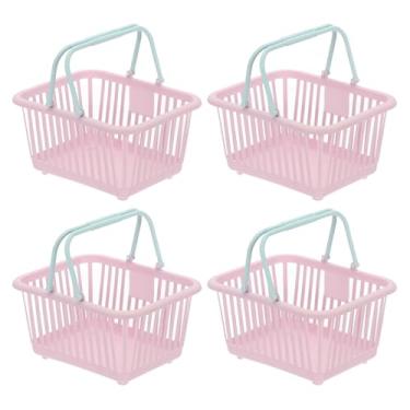 Imagem de PATIKIL 4 peças de cesta pequena de plástico, mini cesta de armazenamento de mercearia pequenas cestas de compras com alças organizador de água filtrada para organizar brinquedos, ovos, frutas
