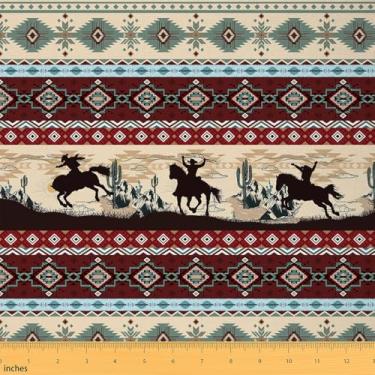 Imagem de Feelyou Southwestern Cowboys Tecido de estofamento para cadeiras vintage geométrico exótico à prova d'água conjunto de tecido ao ar livre infantil meninos meninas tecido ocidental da Yard Kids Boho