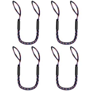 Imagem de Cordas de barco de 1,2 m para ancoragem com laços – Linhas de doca elástica resistente para barcos, jet skis, caiaques (estica até 1,7 m), pacote com 4, pacote com 4 (preto, azul e vermelho)