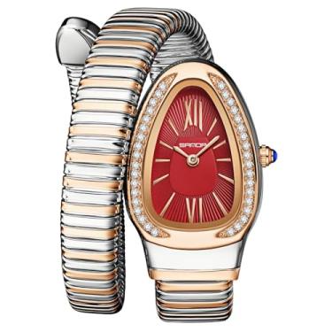 Imagem de Gosasa Relógio feminino elegante em forma de cobra, design exclusivo, bobina de cobra, vestido elegante, pulseira de diamante, relógio de pulso feminino de quartzo com mostrador de algarismos romanos