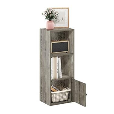Imagem de Furinno Prateleira de livros LUDER, estante moderna de 3 camadas, estante com 1 armário de armazenamento de porta, 23,6 cm x 30,5 cm x 80 cm, para sala de estar, quarto, escritório em casa, carvalho
