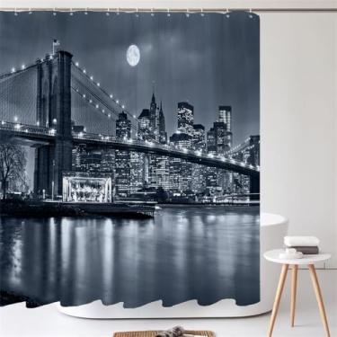 Imagem de Cortina de chuveiro de paisagem City Bridge Building Cortinas de banho Retro Preto Branco Foto Decorações de banheiro Cortina, CX230, W120xH180cm