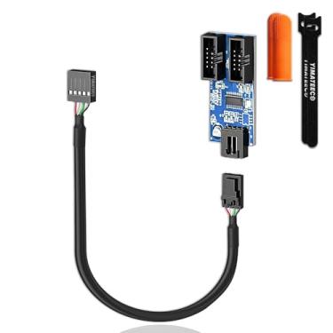 Imagem de YIMATEECO Cabo de extensão divisor de cabeçalho USB de 9 pinos da placa-mãe, hub USB 2.0 1 a 2 divisor adaptador conversor de cartão multiplicador de porta (30 cm)
