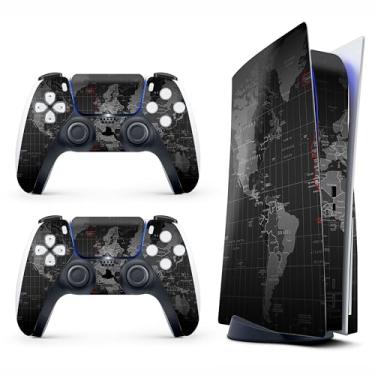 Imagem de Skin Sticker para Game Console 5 Cover - Mapa Mundial, compatível com edição de disco e edição digital (não Slim Ver) - 2 capas de controle e capa de console - sem bolhas, proteção total, removível