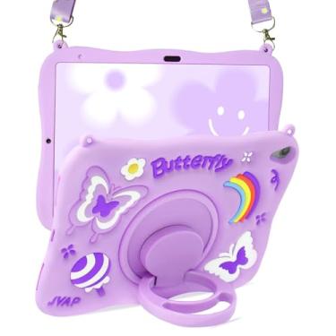 Imagem de ACEMO Capa para iPad A16 11 polegadas iPad 10ª geração, capa de 11 polegadas com alça de ombro giratória de 360°, linda borboleta infantil para meninas para iPad 11ª 10ª geração 2025 2022, roxa