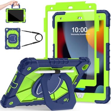 Imagem de Scnioy Capa para iPad 9ª 8ª geração, iPad 10,2 polegadas, 9ª geração, capa para tablet com protetor de tela, suporte para caneta para crianças com suporte giratório de 360°, verde marinho