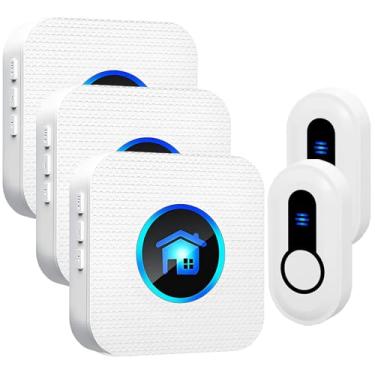 Imagem de Campainha sem fio à prova d'água fácil instalação a 400 metros de longo alcance alto o suficiente com 55 campainhas 5 níveis de volume LED flash campainha para casa sala de aula, apartamento, 2 botões