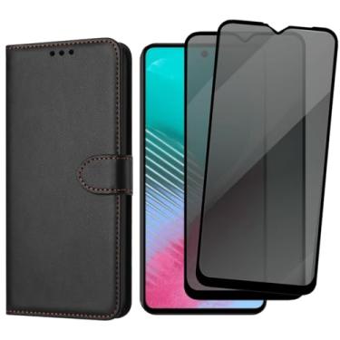 Imagem de Kit Capa Carteira Para Galaxy M54 com Porta Cartões Preta e 2 Películas de Privacidade, Fechamento Magnético
