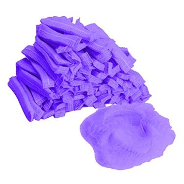Imagem de MotiveTech 100x Boné Descartável Não Tecido Chapéus Salão Industrial Fábrica, Boné Descartável Não Tecido Chapéus à Prova de Poeira, Capa de Cabeça Industrial, Roxo, Tamanho real