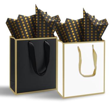 Imagem de Yampahpa Pacote com 24 sacos de presente com alça e papel de seda, sacos de lembrancinha para chá de panela, casamento, aniversário, formatura, chá de bebê