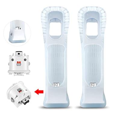 Imagem de NC 2 sensores de adaptador Motion Plus e 2 capas de silicone para controle remoto Wii, adaptador de substituição Motion Plus Accelerator para adaptador Wii Motion Plus (branco)