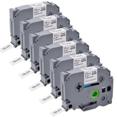 Imagem de MeaBefit TZe-231 0,47 polegadas 12 mm fita de etiqueta compatível com Brother P Touch Tze-231 fita TZe 231 preto sobre branco TZe231 para P Touch PT-H110 PT-D210 PT-D220 PTD600 PT-D400 etiquetadora