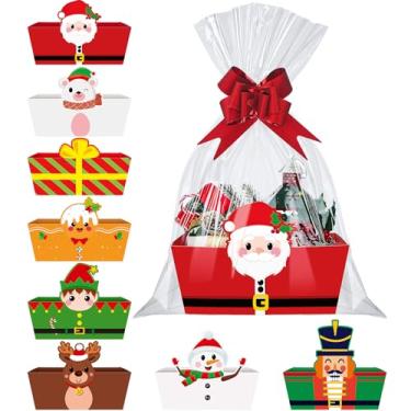 Imagem de Dispowreath Kit de 72 cestas de presente de Natal vazias para encher, cesta faça você mesmo para presentes, bandeja vazia para o mercado a granel, lembrancinha com alças, sacos OPP transparentes